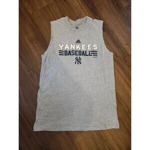 Y2K Vintage Adidas New York Yankees Muscle Tank Top Youth XL Gray MLB Graphic Te